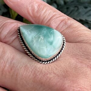 Teardrop Natural Larimar Sterling Silver Ring Sz 9